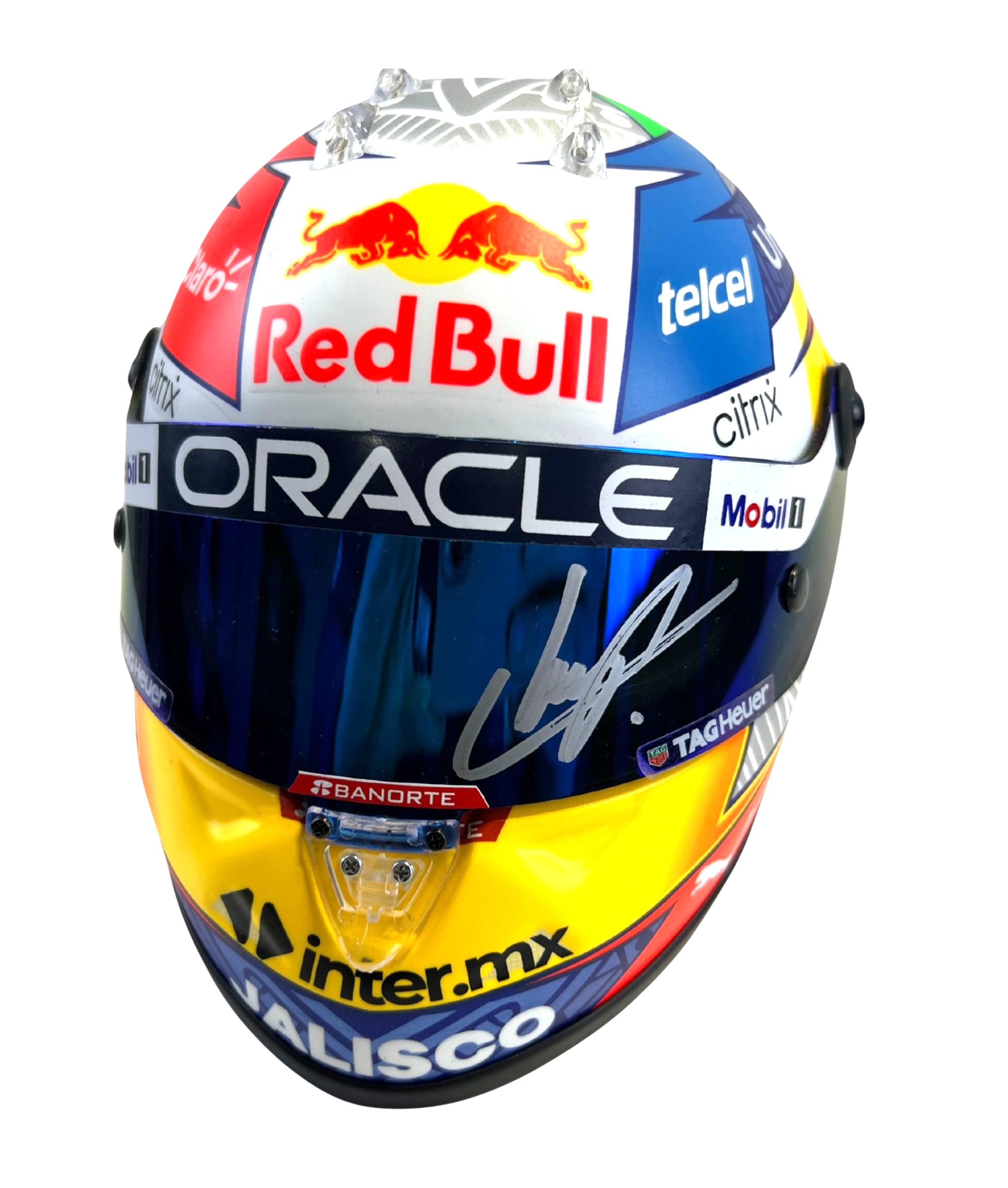 Sergio Perez Autographed Red Bull 1:2 Mini Helmet