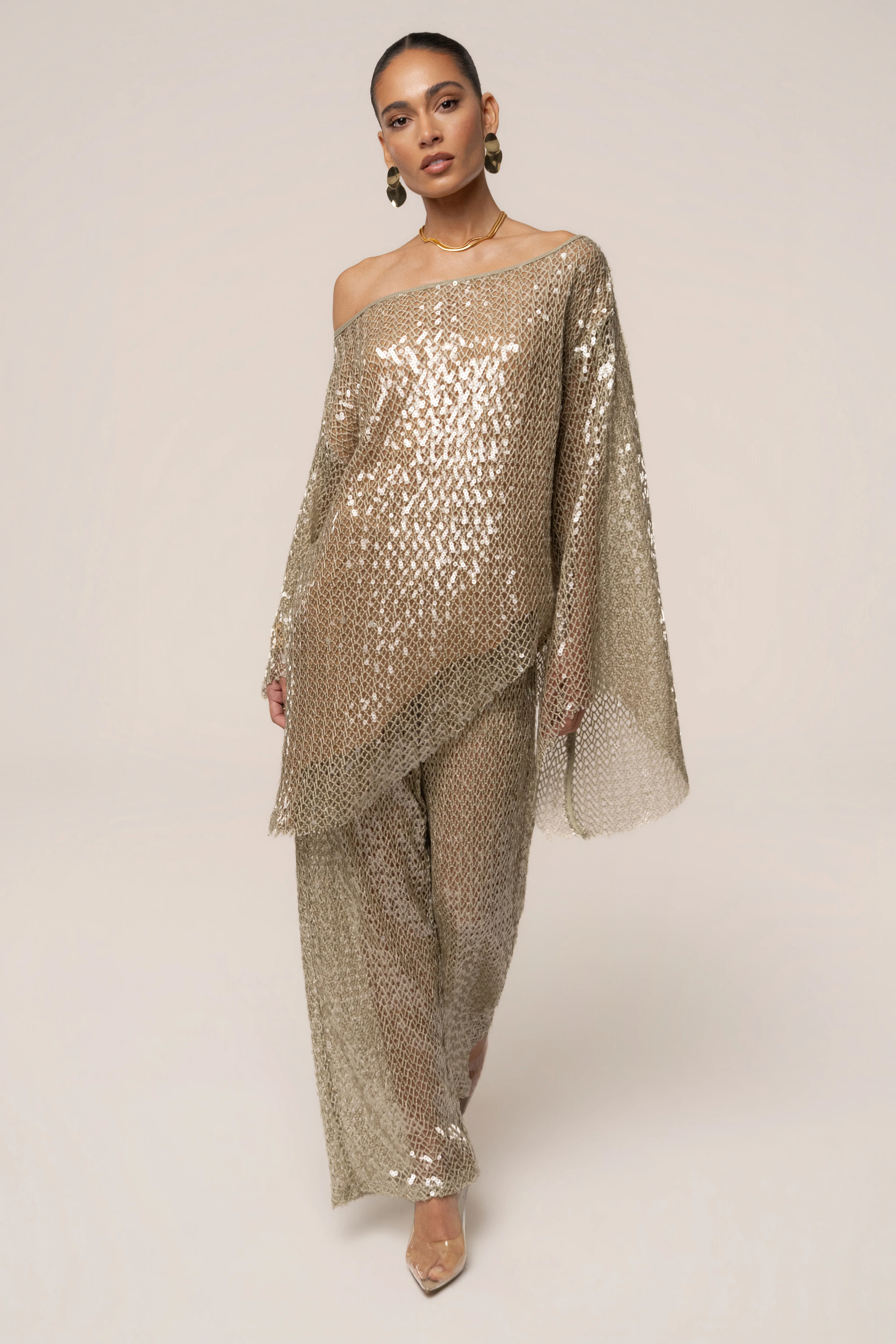 Sage Sheer Glow Sequin Top