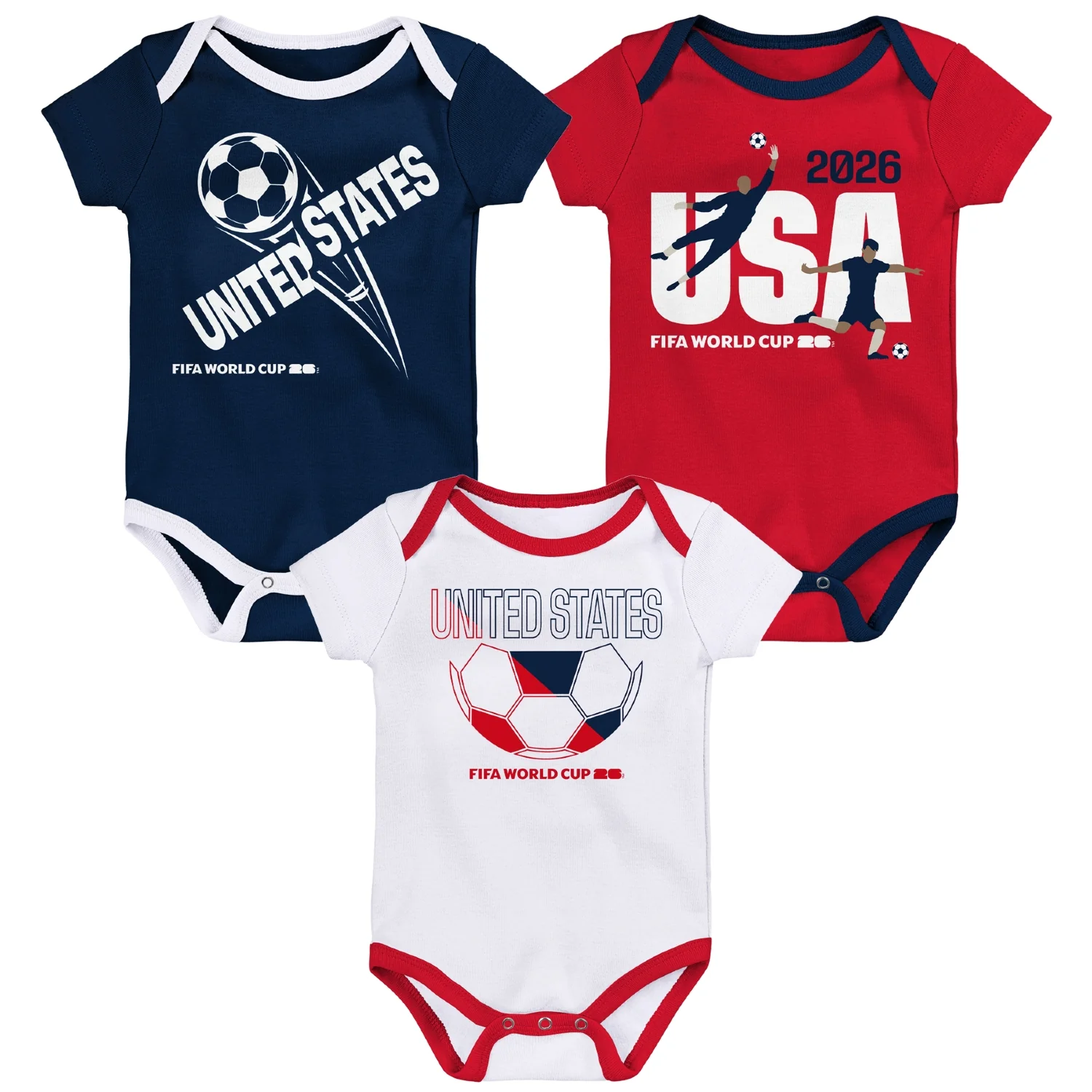 2026 Soccer Fan Collection USA Onesie 3 Pack - Infant