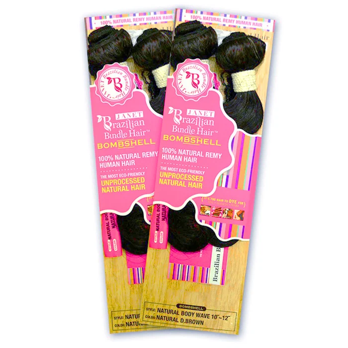 Janet Collection Bombshell Brazilian Bundle 100% Remy Human Hair Weaves - NATURAL BODY WAVE 14-20