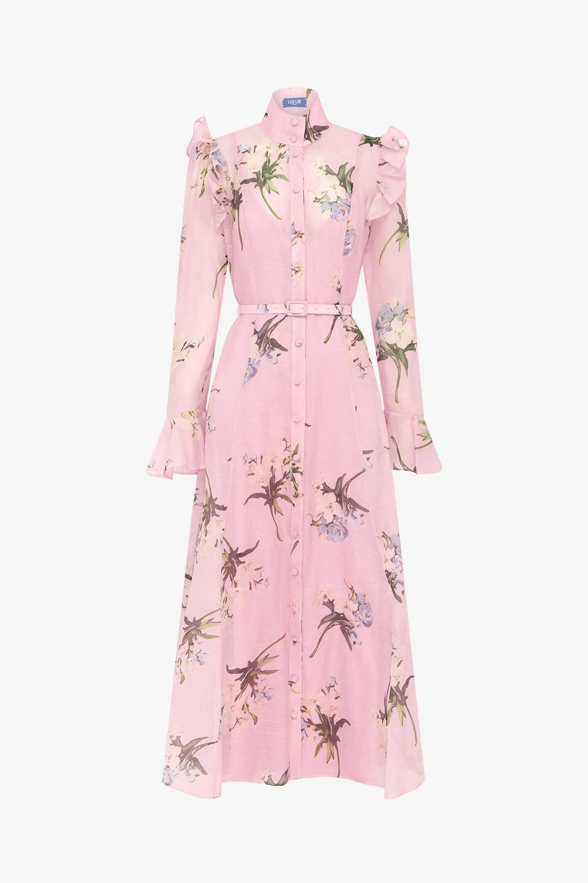 Katrina Butterfly Sleeve Midi Dress - Bouquet Print in Pastel Pink