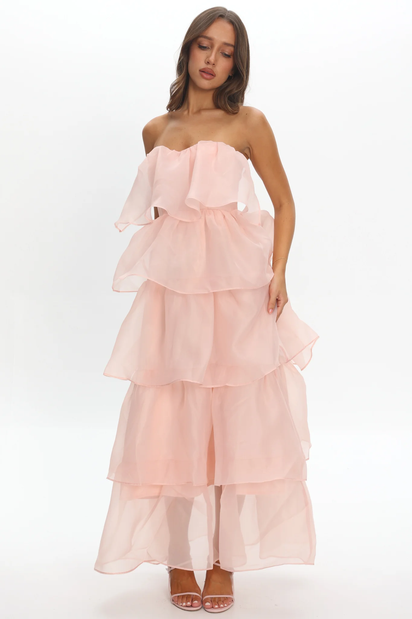 Behati Tiered Layer Midi Dress Pink