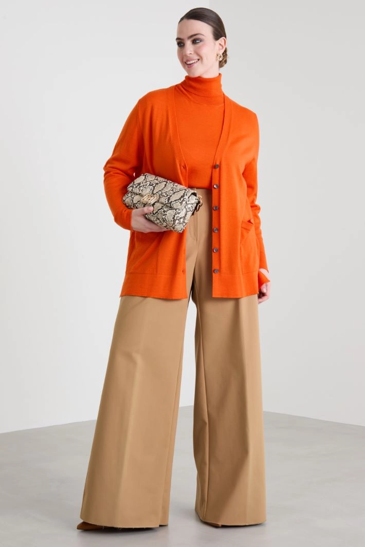 Wool cardigan with pockets - ORANGE