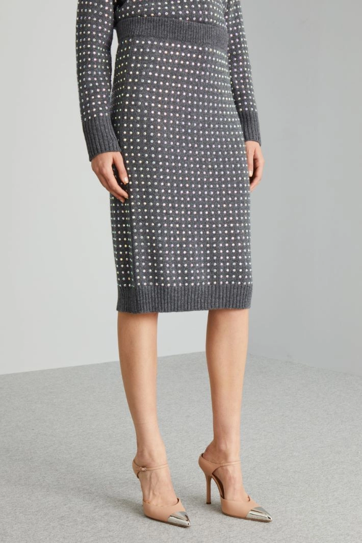 Rhinestone-detail knit fabric skirt - GREY