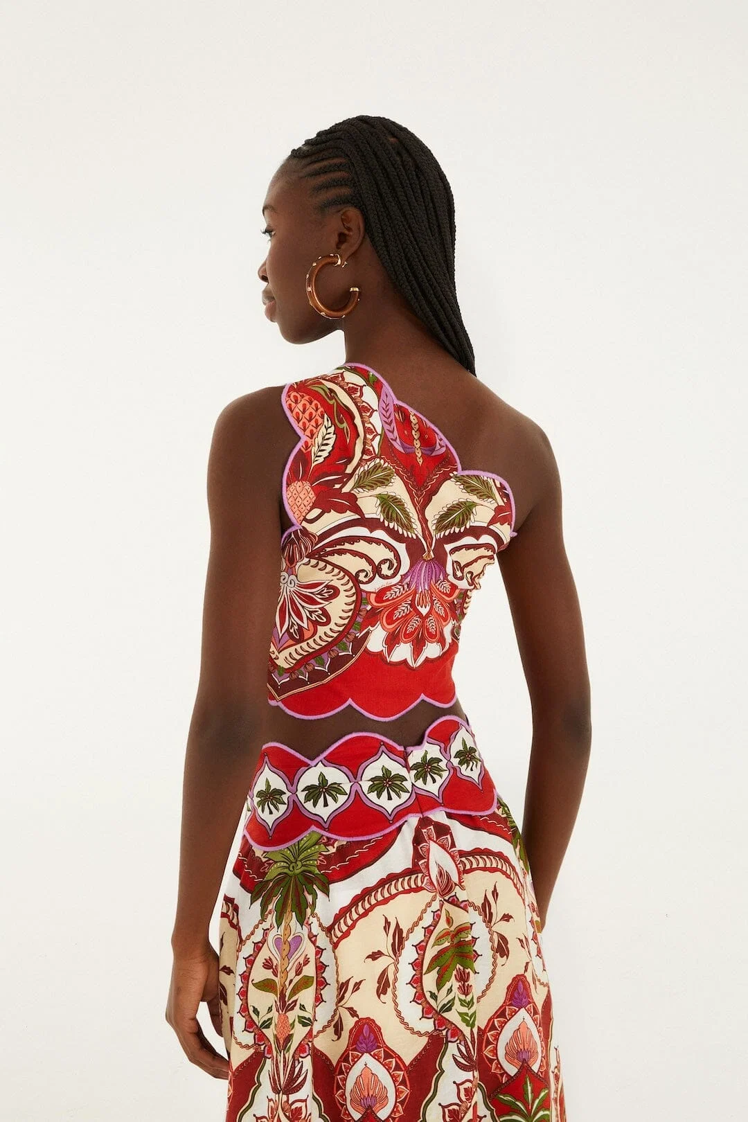 Red Odara Scallops One-Shoulder Top