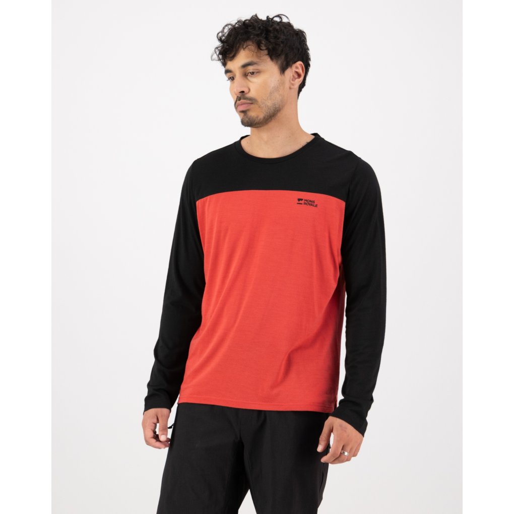 Mons Royale Diversion Merino Bike Long Sleeve Jersey Men - cranberry / black