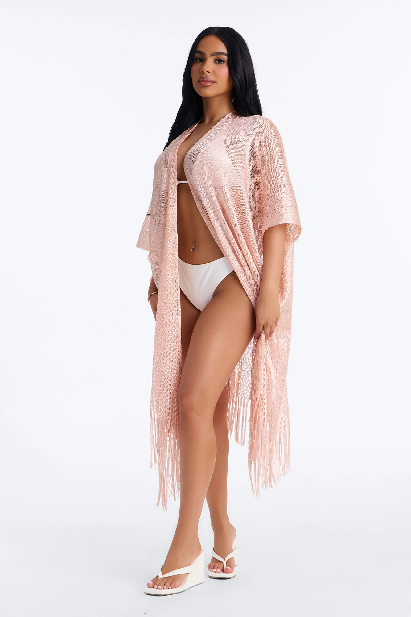 Corrine Shimmer Swim Cover Up Kimono - Rose Gold