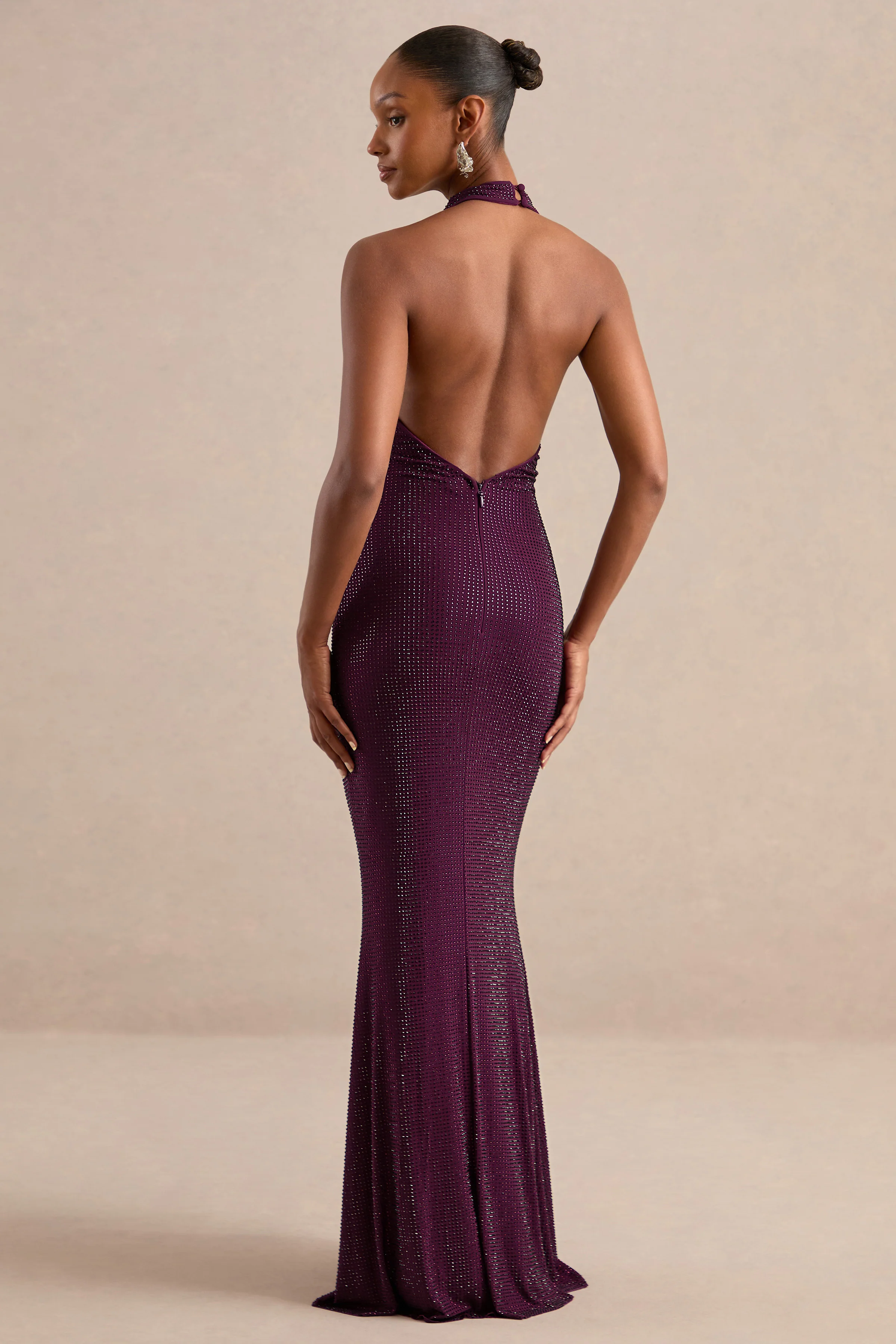 Aleia | Purple Embellished Plunge Maxi Dress With Low Back