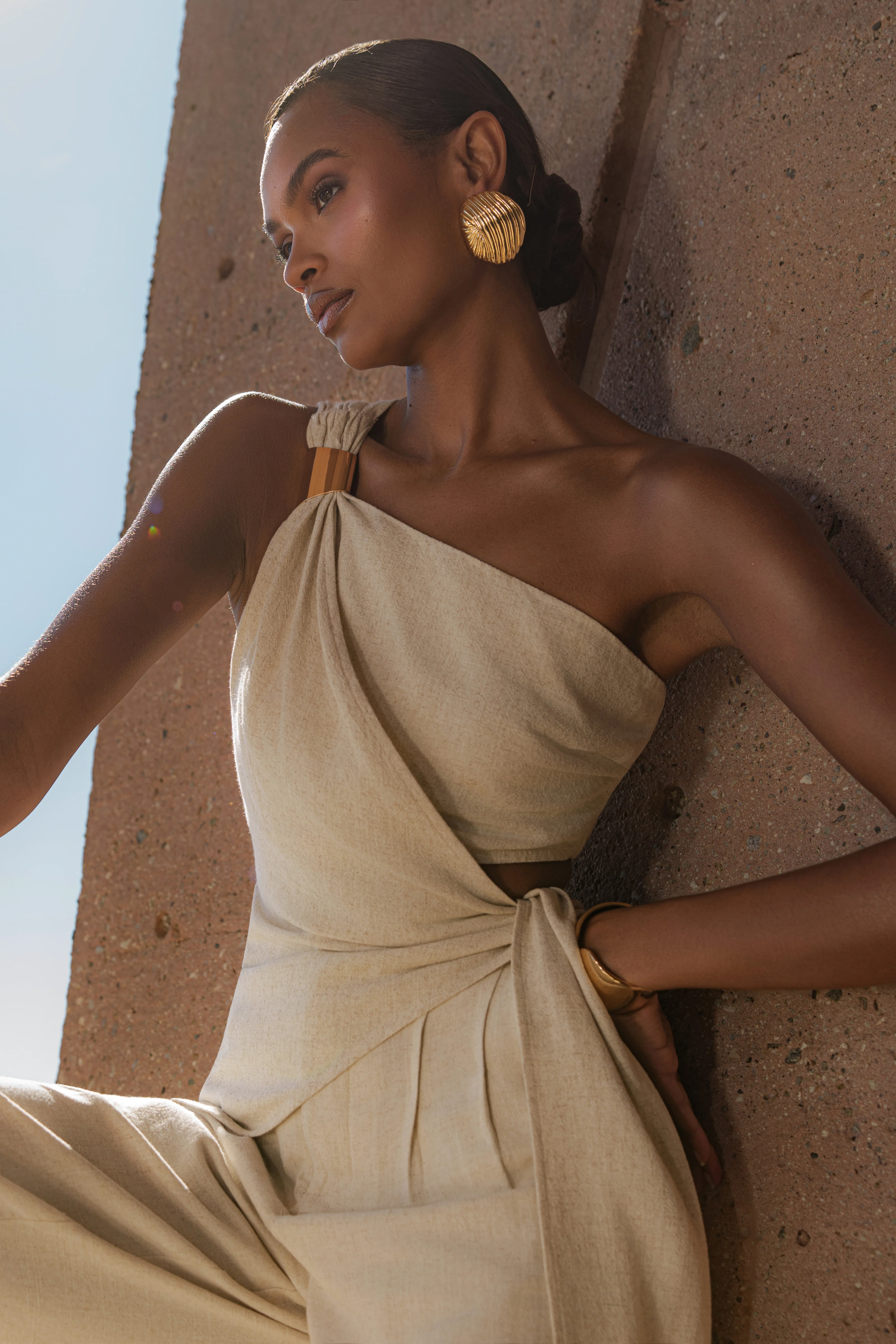 Beige Palmera One Shoulder Top