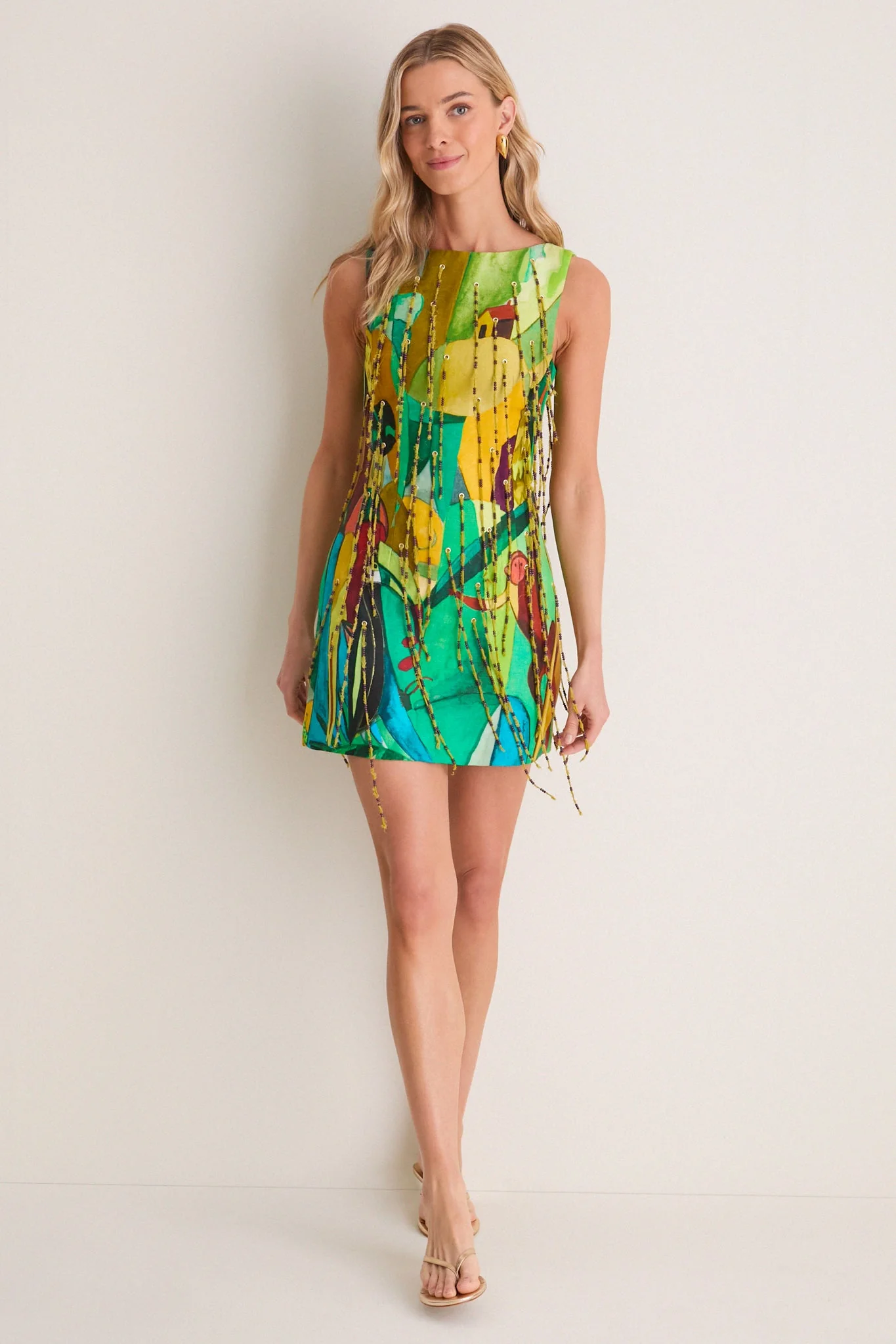 Multi Mokshini Beaded Fringe Mini Dress
