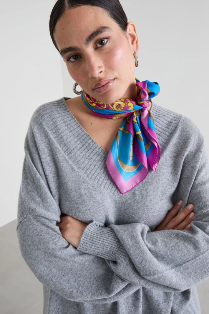 Silk twill scarf - LIGHT BLUE FUCHSIA