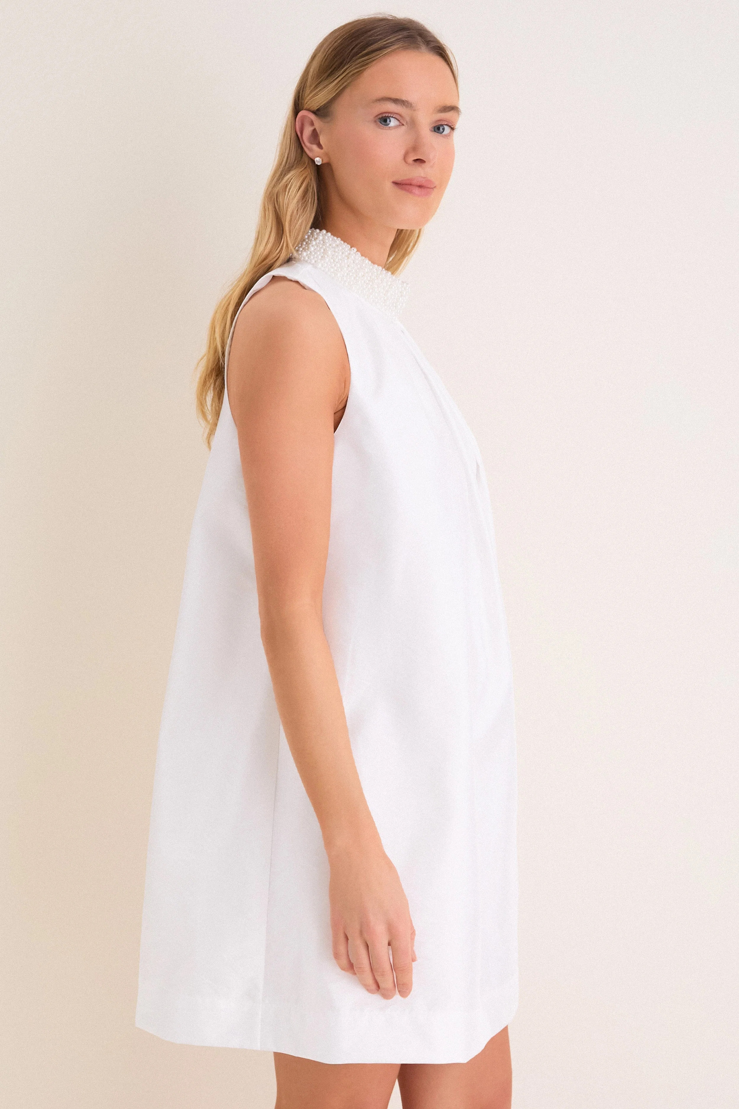 White Taffeta Pearl Collar Chase Mini Dress