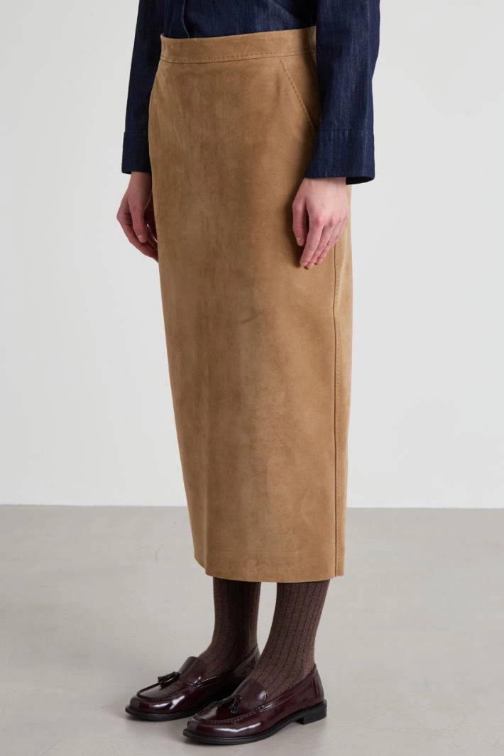Straight leather skirt - BEIGE