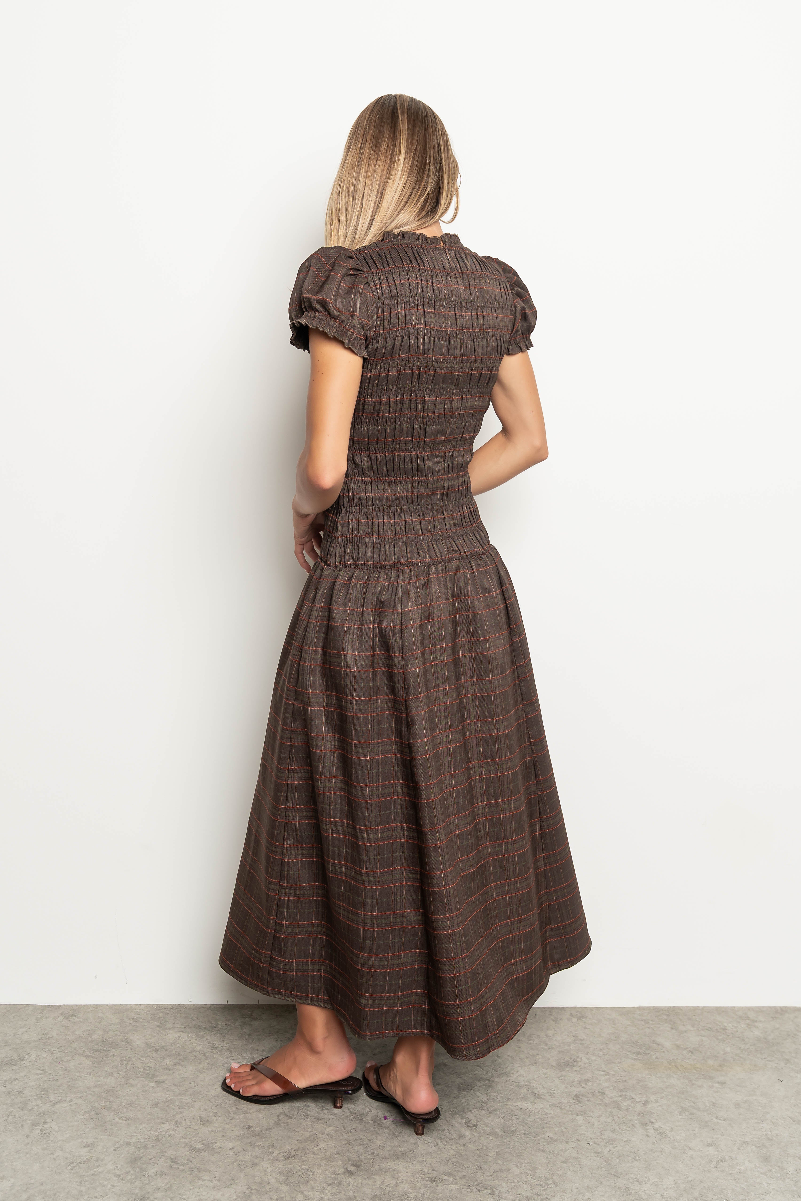 PREORDER - Opal Gingham Maxi Dress in Dark Brown
