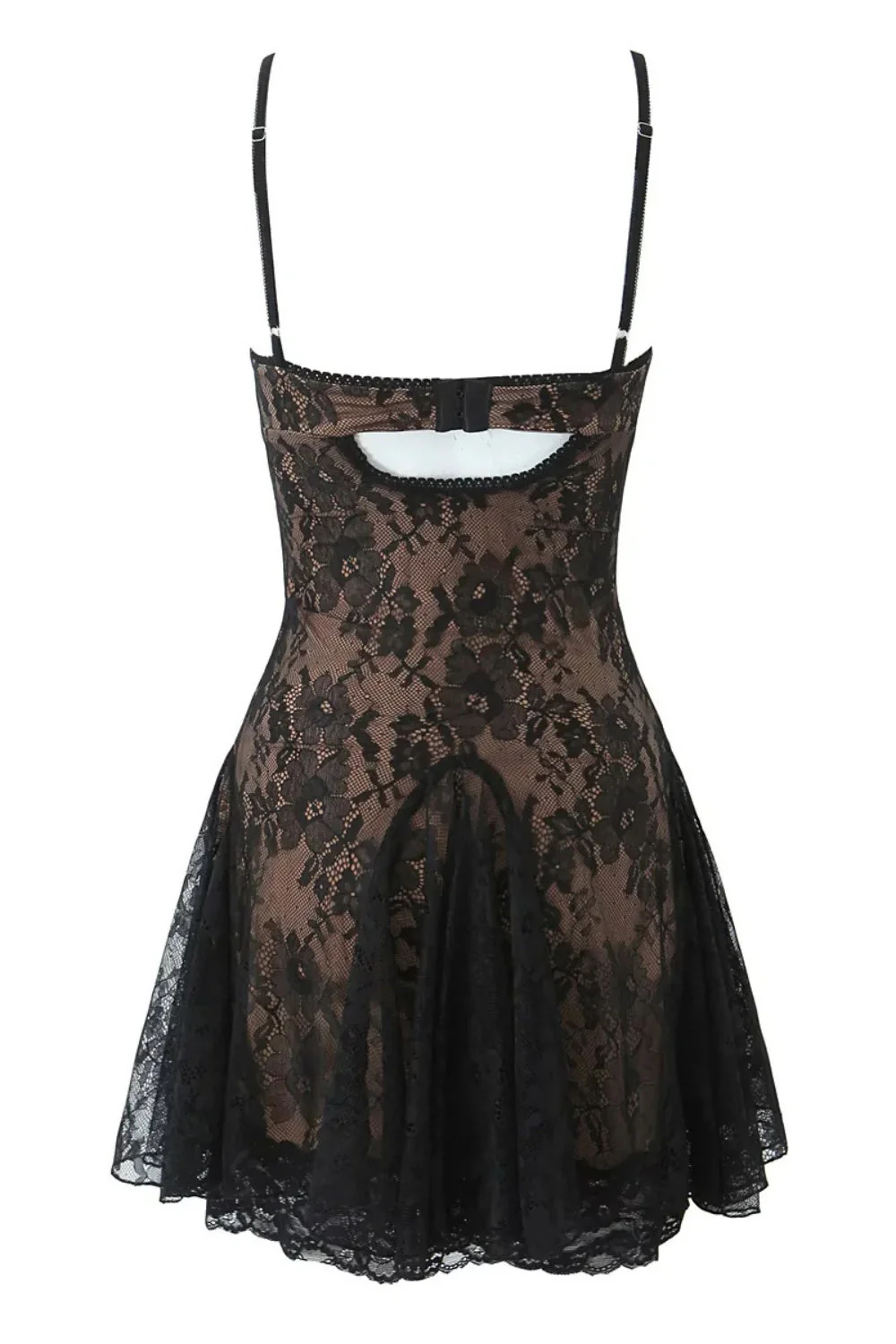 Spaghetti Strap Black Bow Lace Applique Skirt