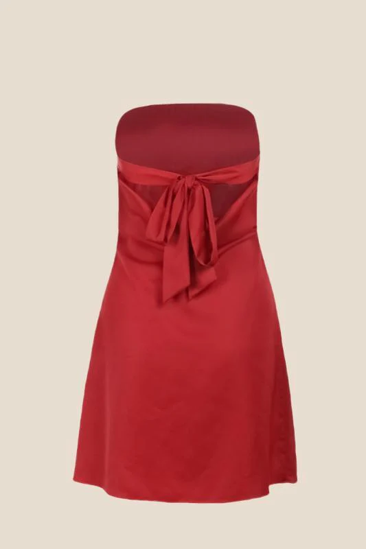 Strapless Red Satin Tight Mini Dress