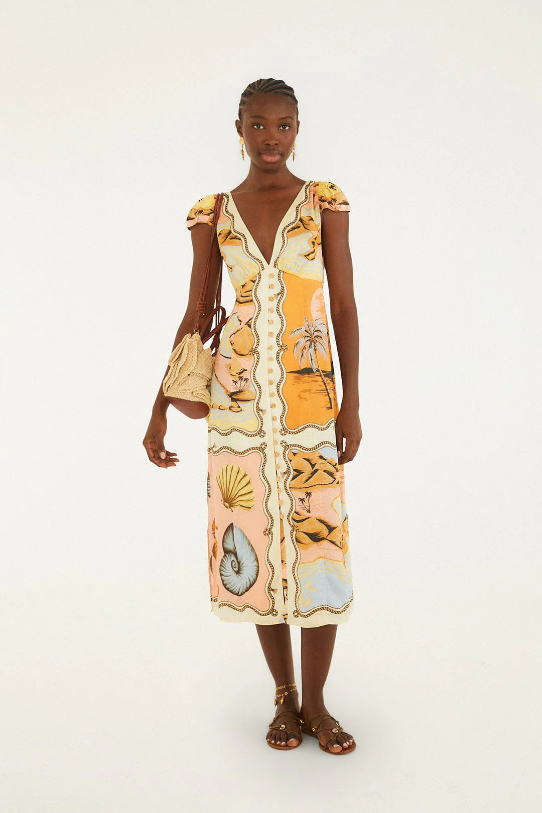 Multicolor Rio Souvenir Scarves Satin Midi Dress