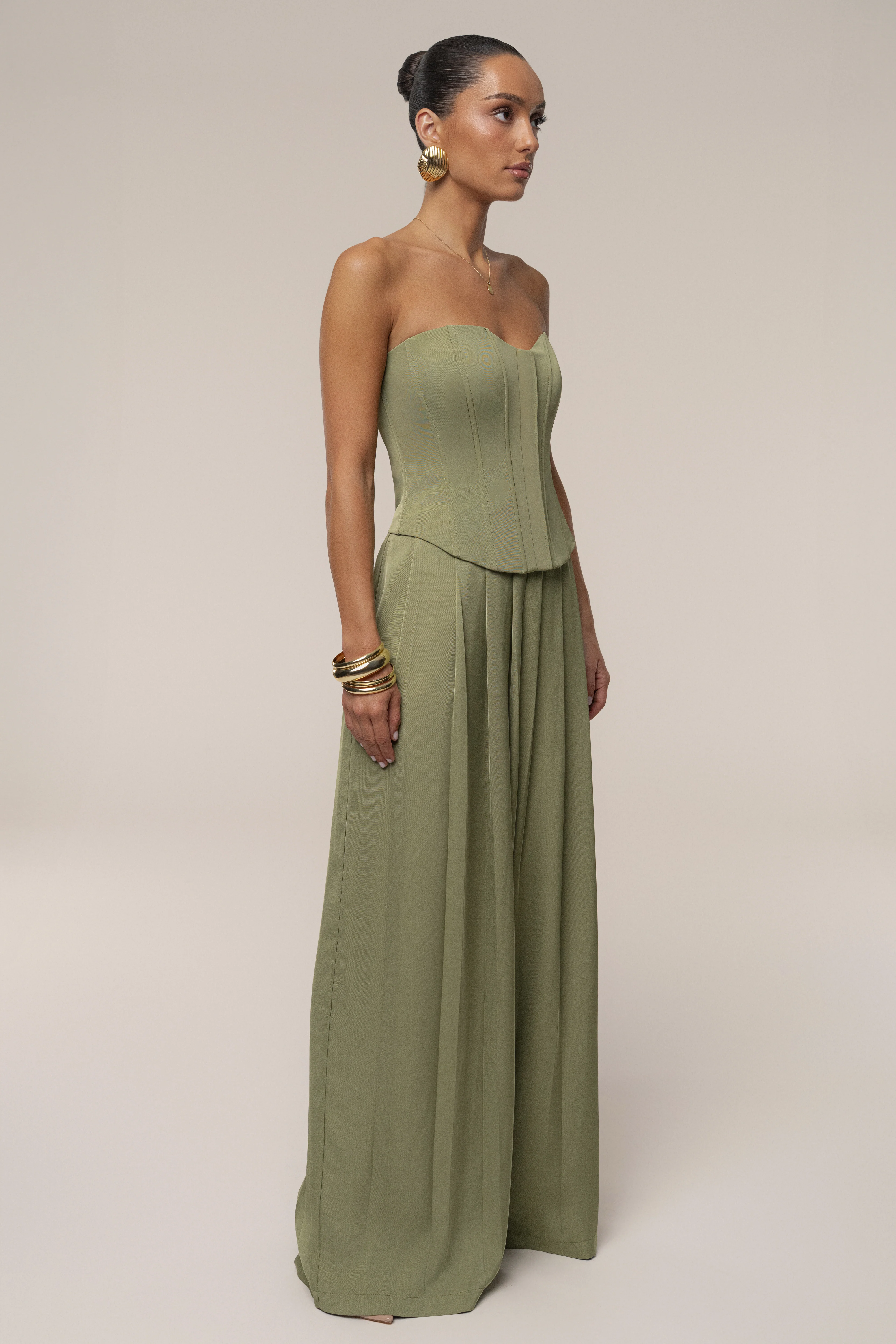 Olive Clara Wide Leg Pleated Trousers