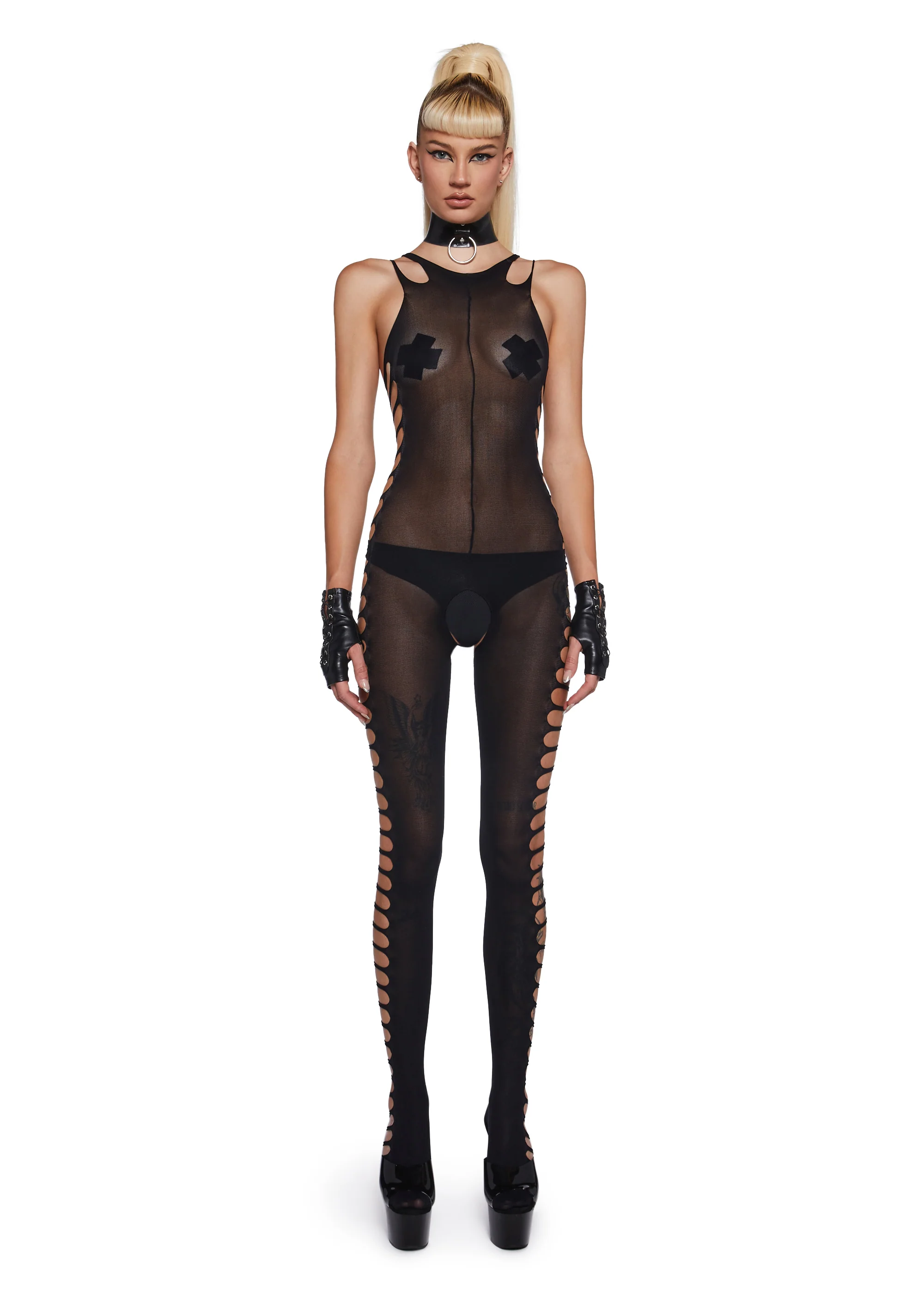 Lost In Lust Cut Out Body Stocking - Black
