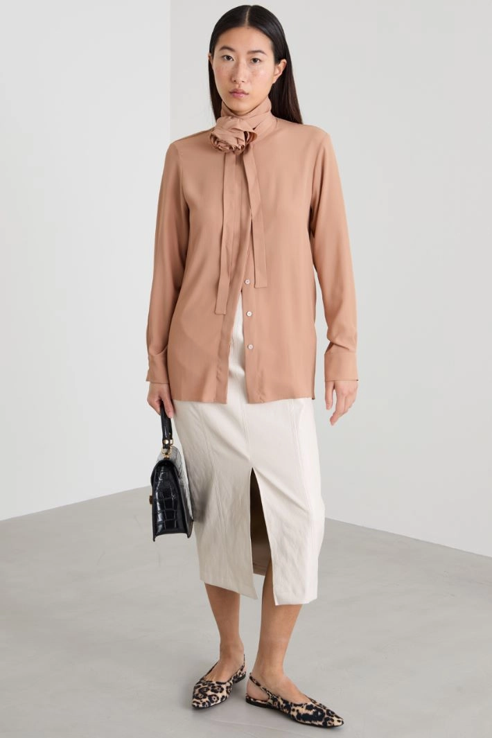 Coated jersey midi skirt - CREAM