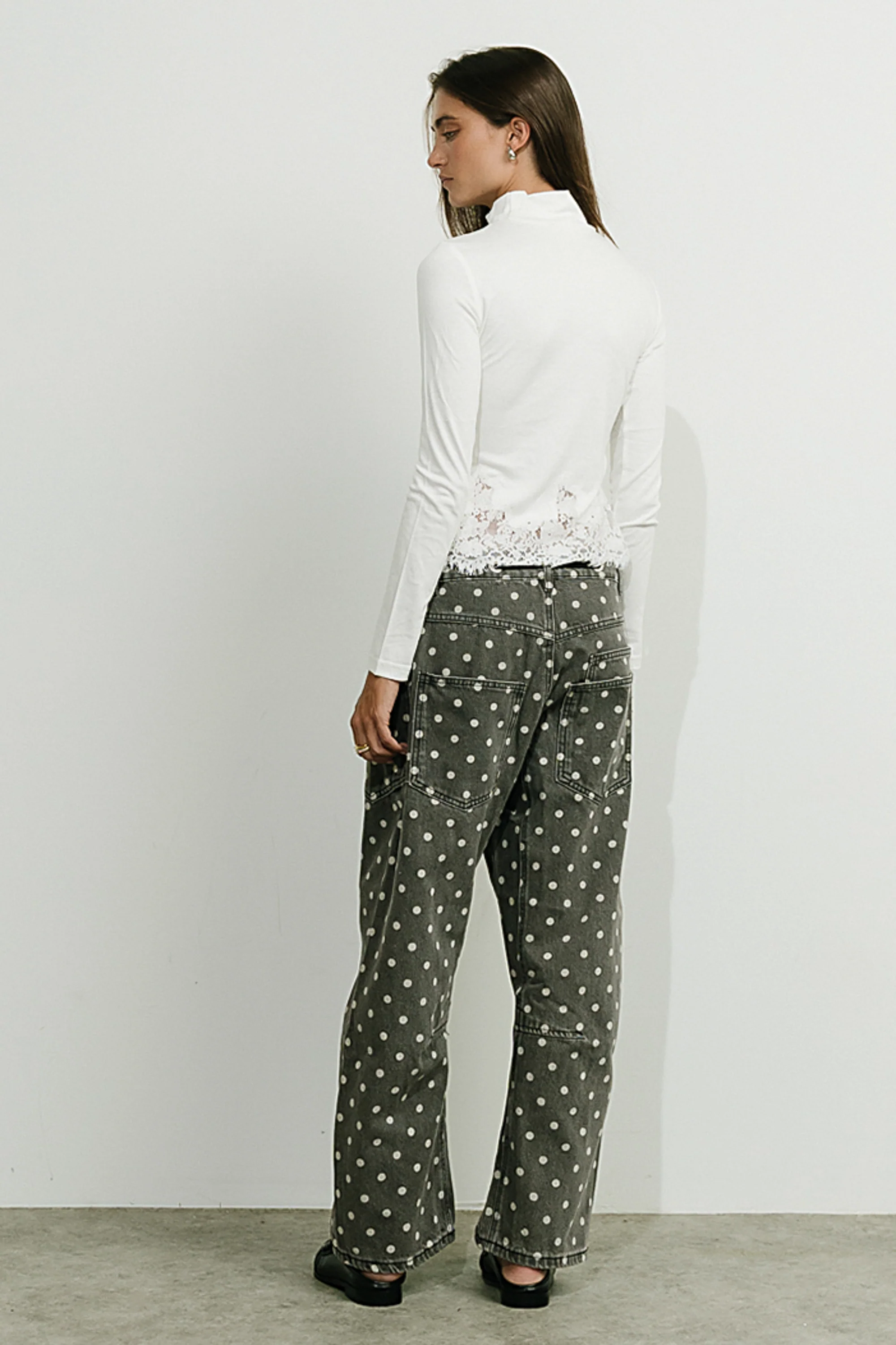 Priya Polka Dot Barrel Jeans in Grey