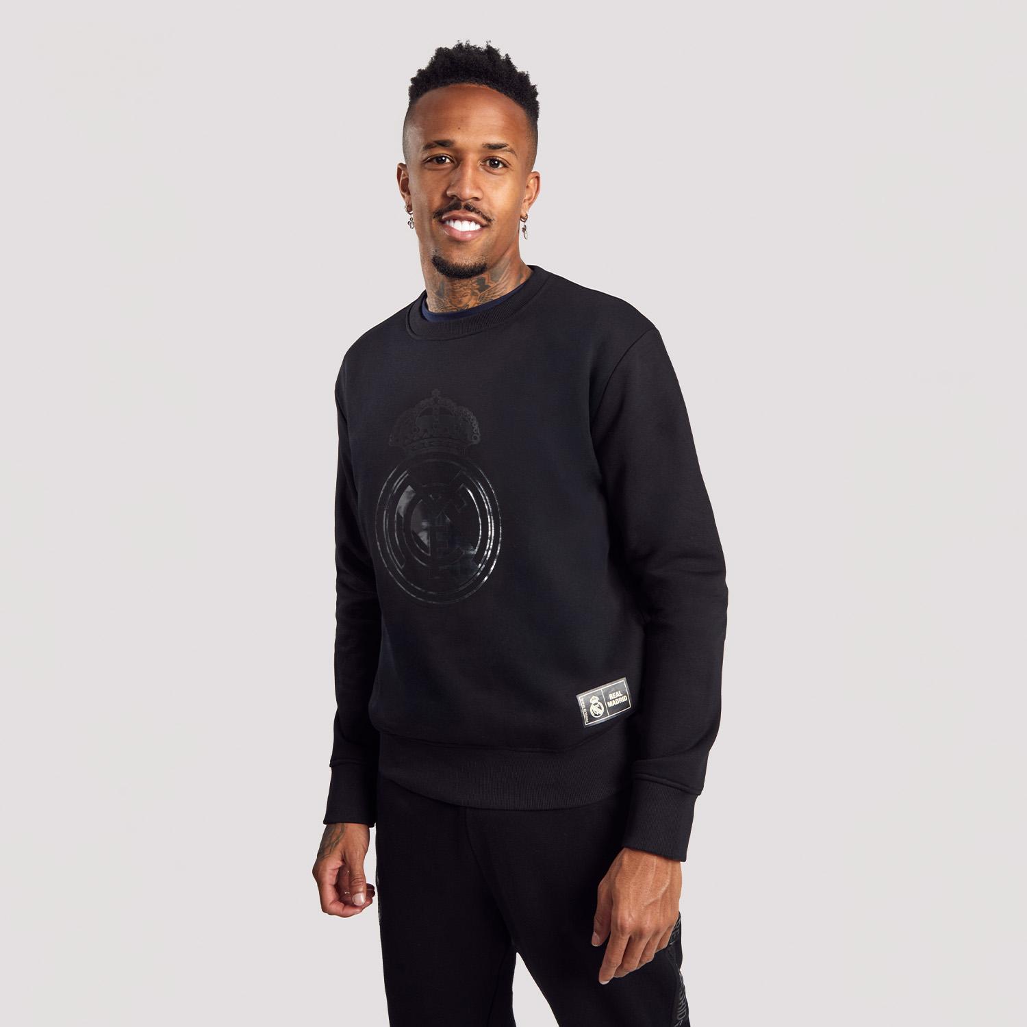 Mens Blackout Sweatshirt Crest Black Real Madrid