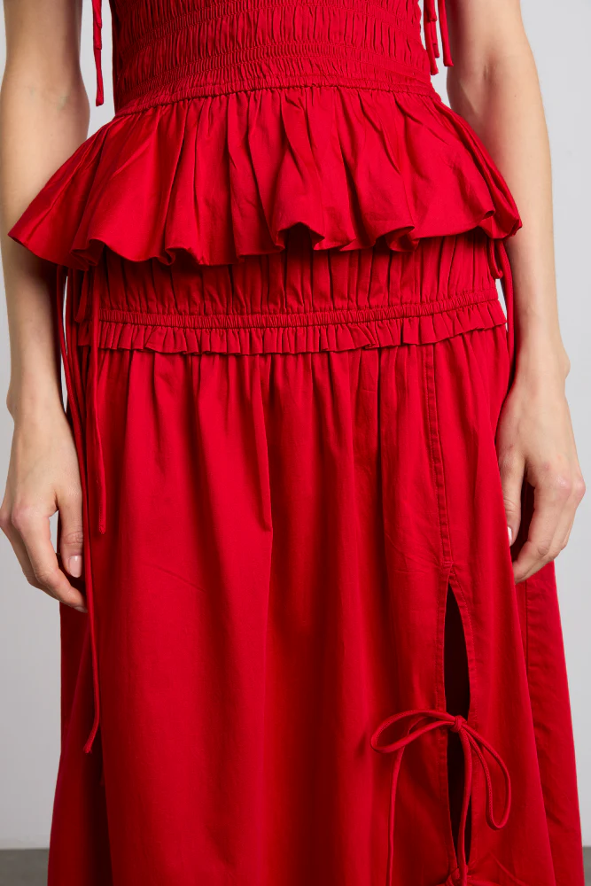 charlotte midi tie detail skirt - cherry