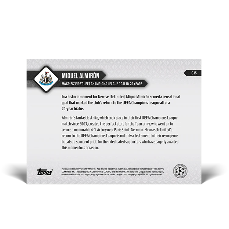 Topps UK - Miguel Almirón - Magpies' first UEFA Champions League goal in 20 years - UCL TOPPS NOW® Card #35