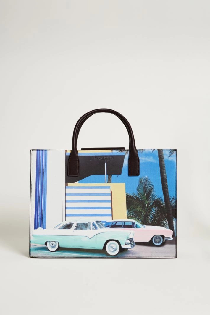 Coated fabric tote bag - LIGHT BLUE BLACK PINK