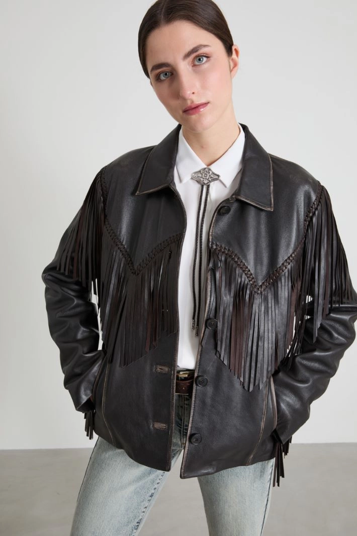 Fringed Nappa leather jacket - BROWN