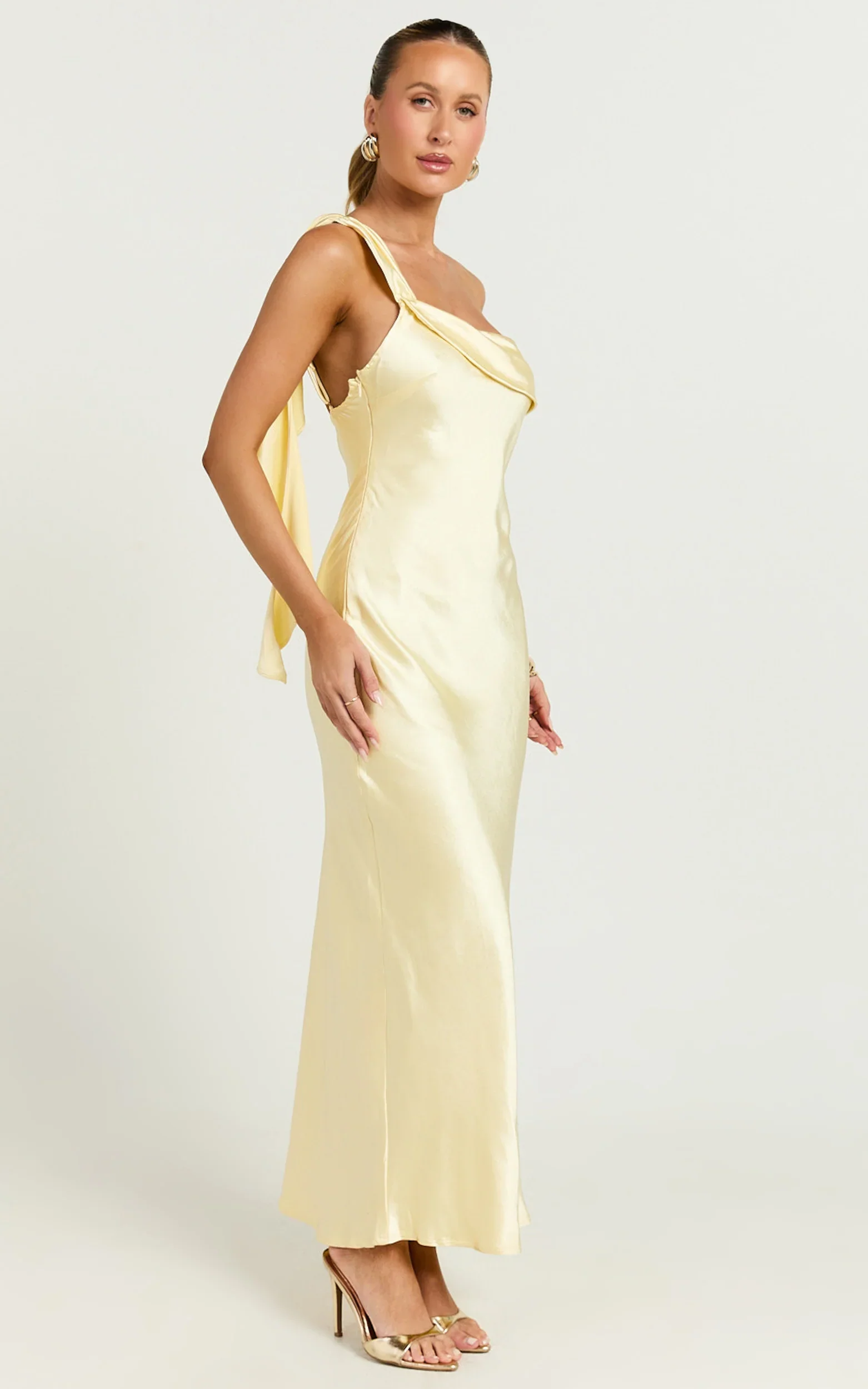 Calix Midi Dress - One Shoulder Slip Dress in Butter