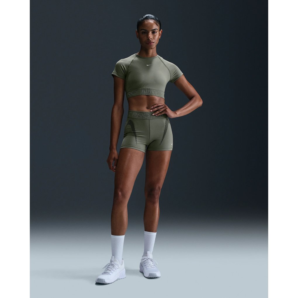 Nike Pro Dri-FIT Crop Short Sleeve Top Women - light army/cargo khaki/white HM6369-320