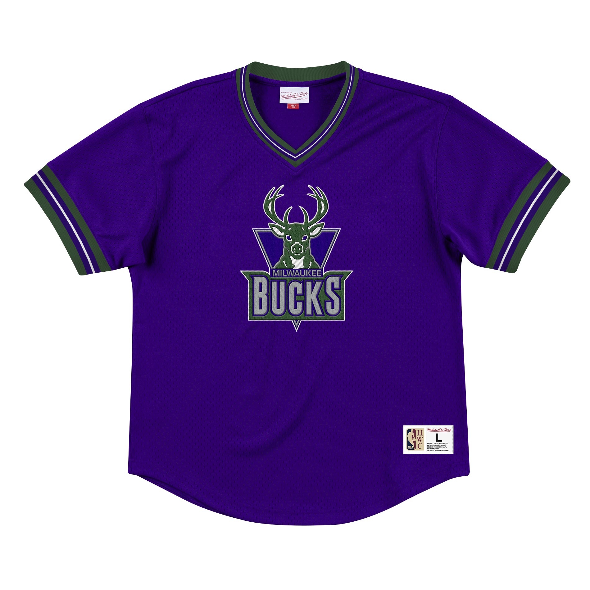 Milwaukee Bucks Unbeaten Mitchell & Ness NBA V-Neck Mesh Shirt Purple