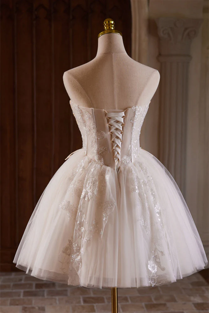 Sweetheart Ivory Sheer Beaded Corset Short Princess Gown