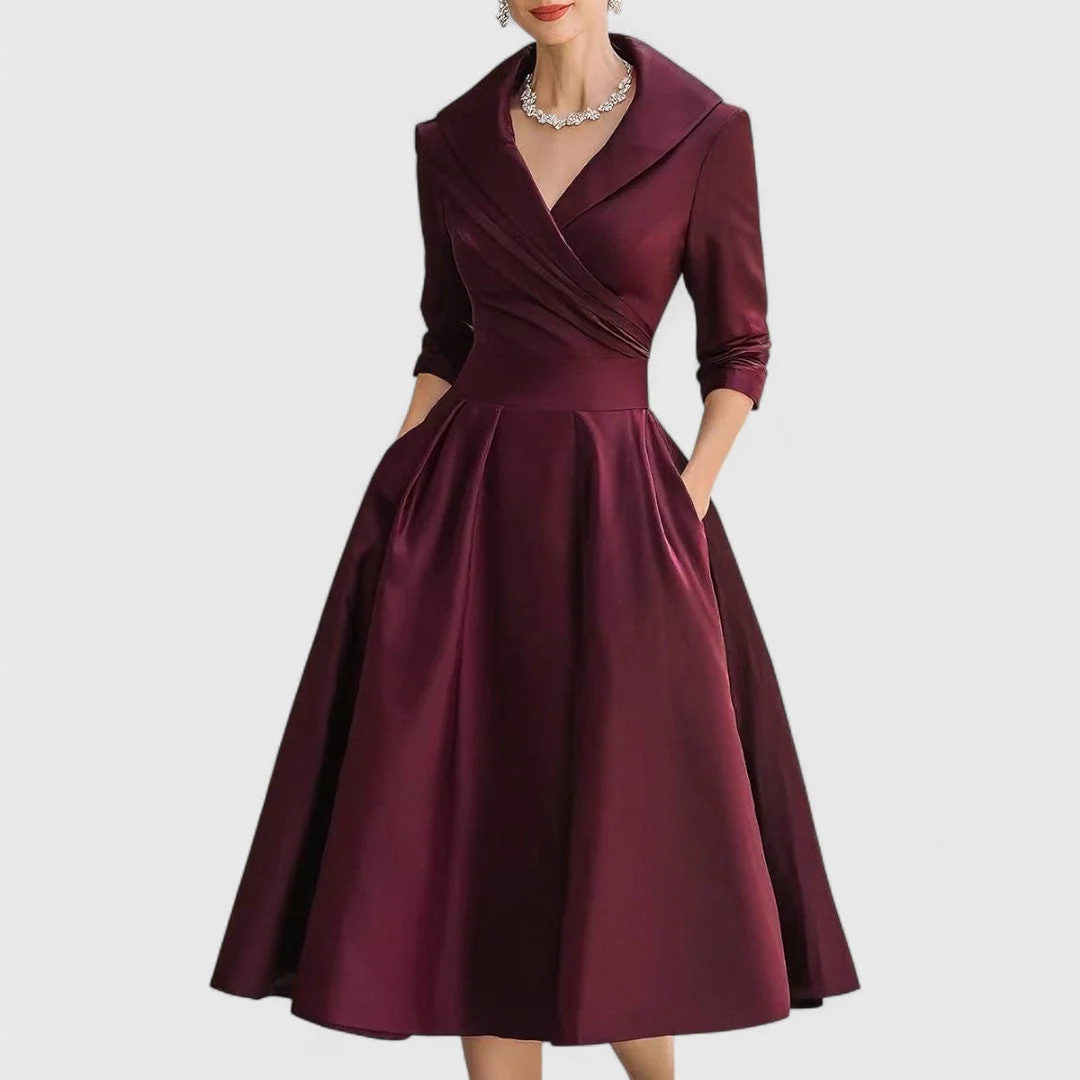 Elowen | Women's Collared Wrap Front A-Line Midi Dress