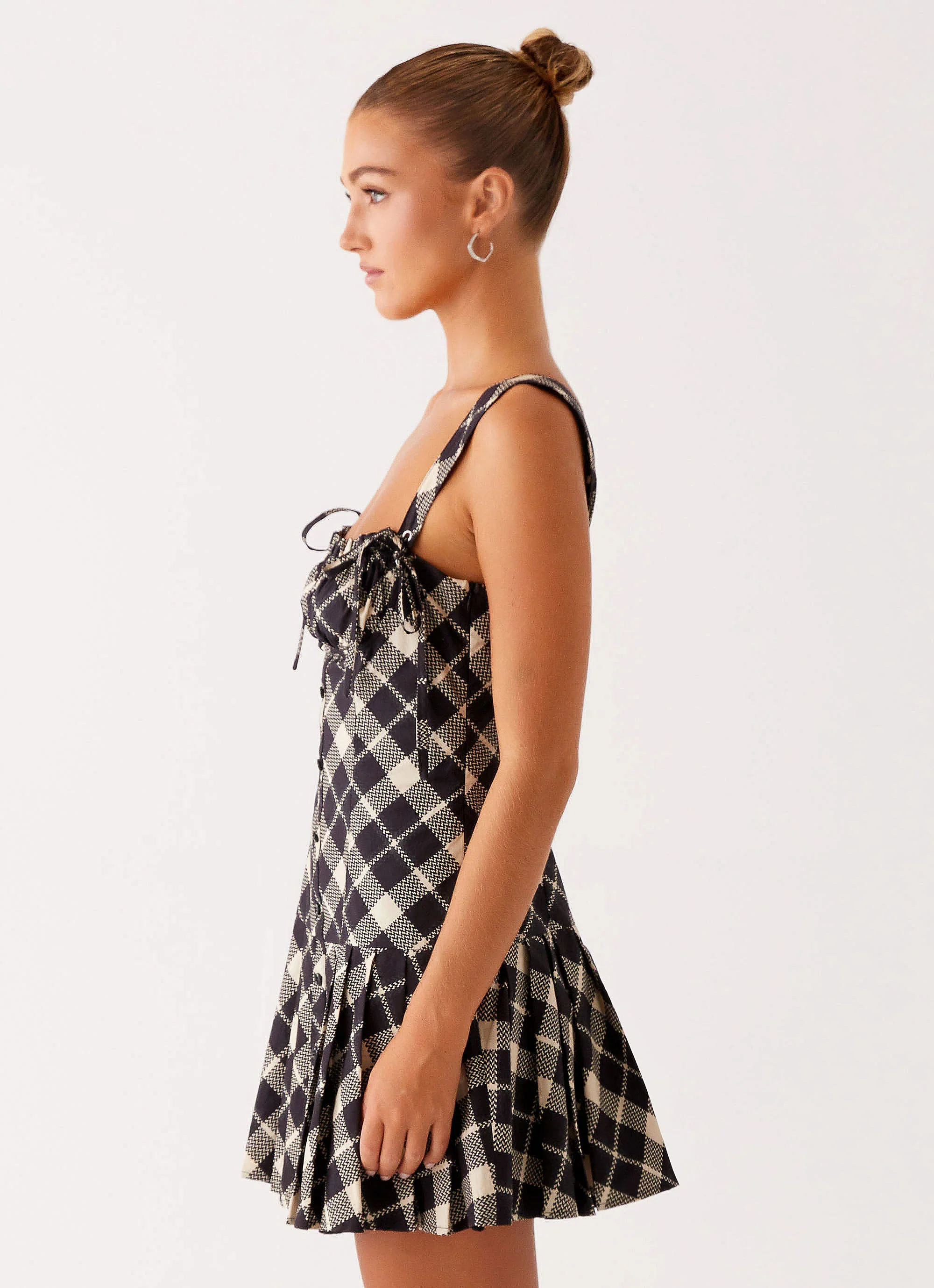 Tuni Mini Dress - Taupe Check