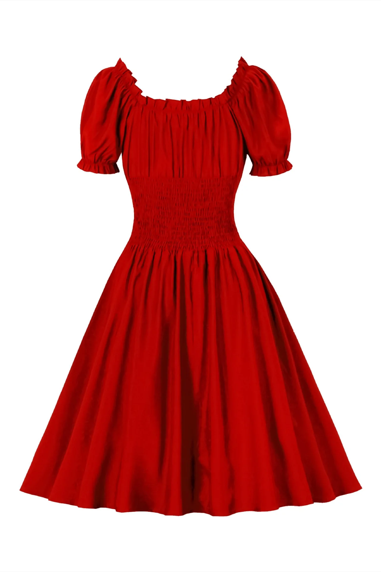 Red Smoked Wasit Off the Shoulder Dress