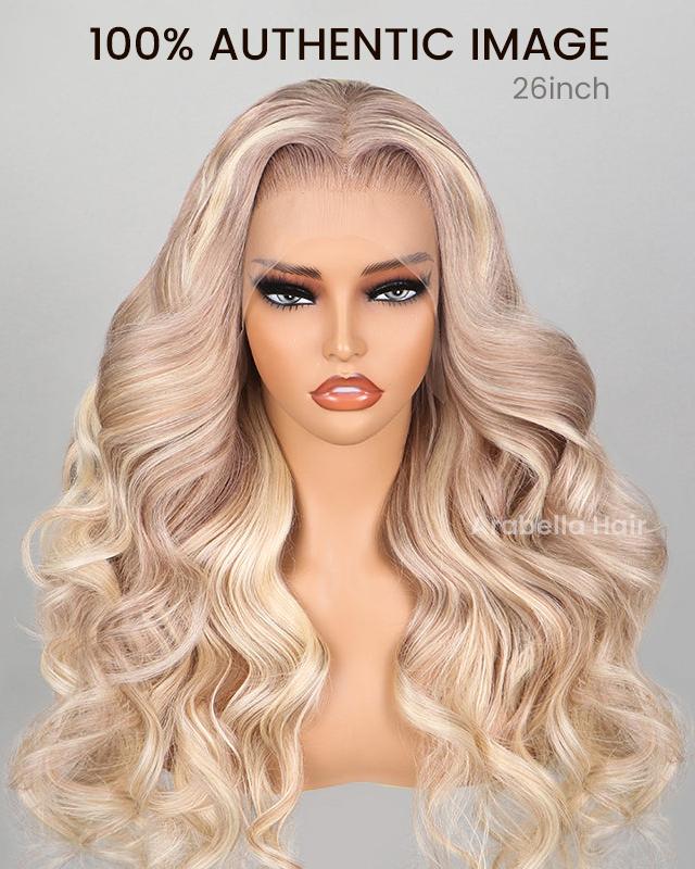 Ophirawig 13x4 Frontal Lace Blonde Highlight Body Wave/Silky Straight Colored Wig Invisible Knots Realistic Hairline