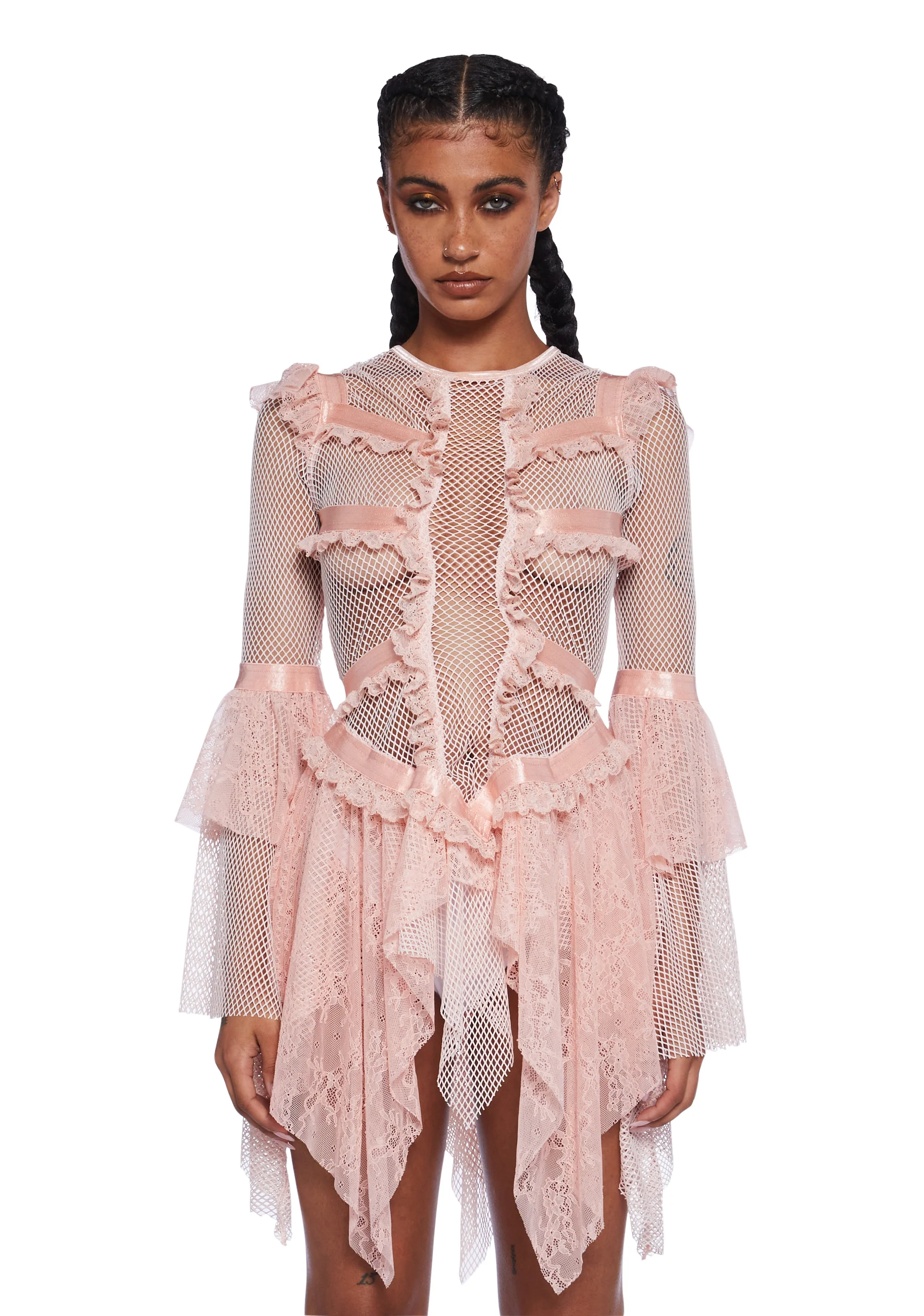 Saints & Sinners Fishnet Mini Dress - Pink