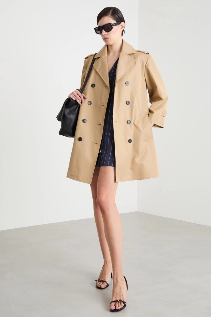 Double-breasted water-repellent gabardine trench coat - CAMEL