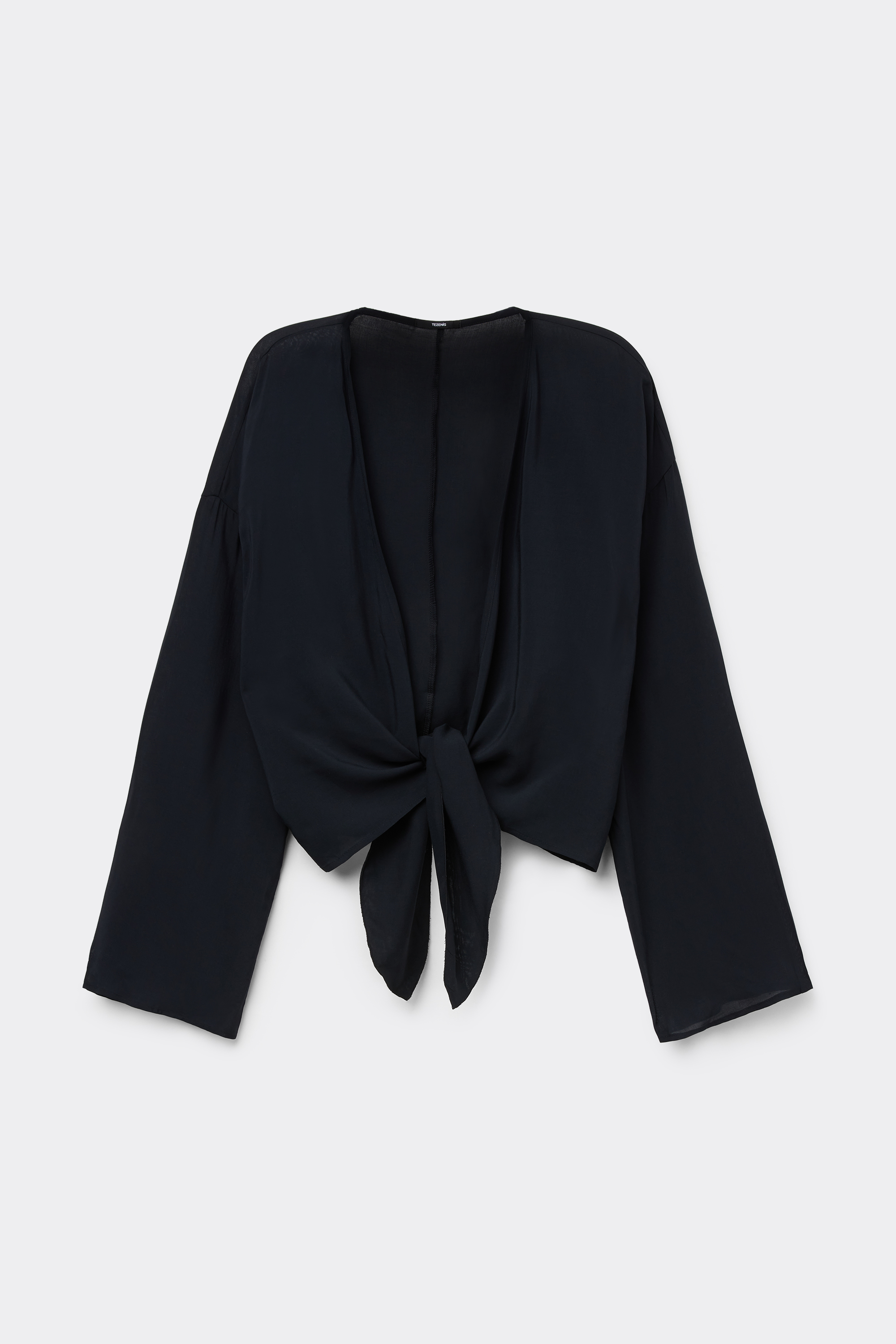 Long-Sleeved Short Viscose Top with Knot