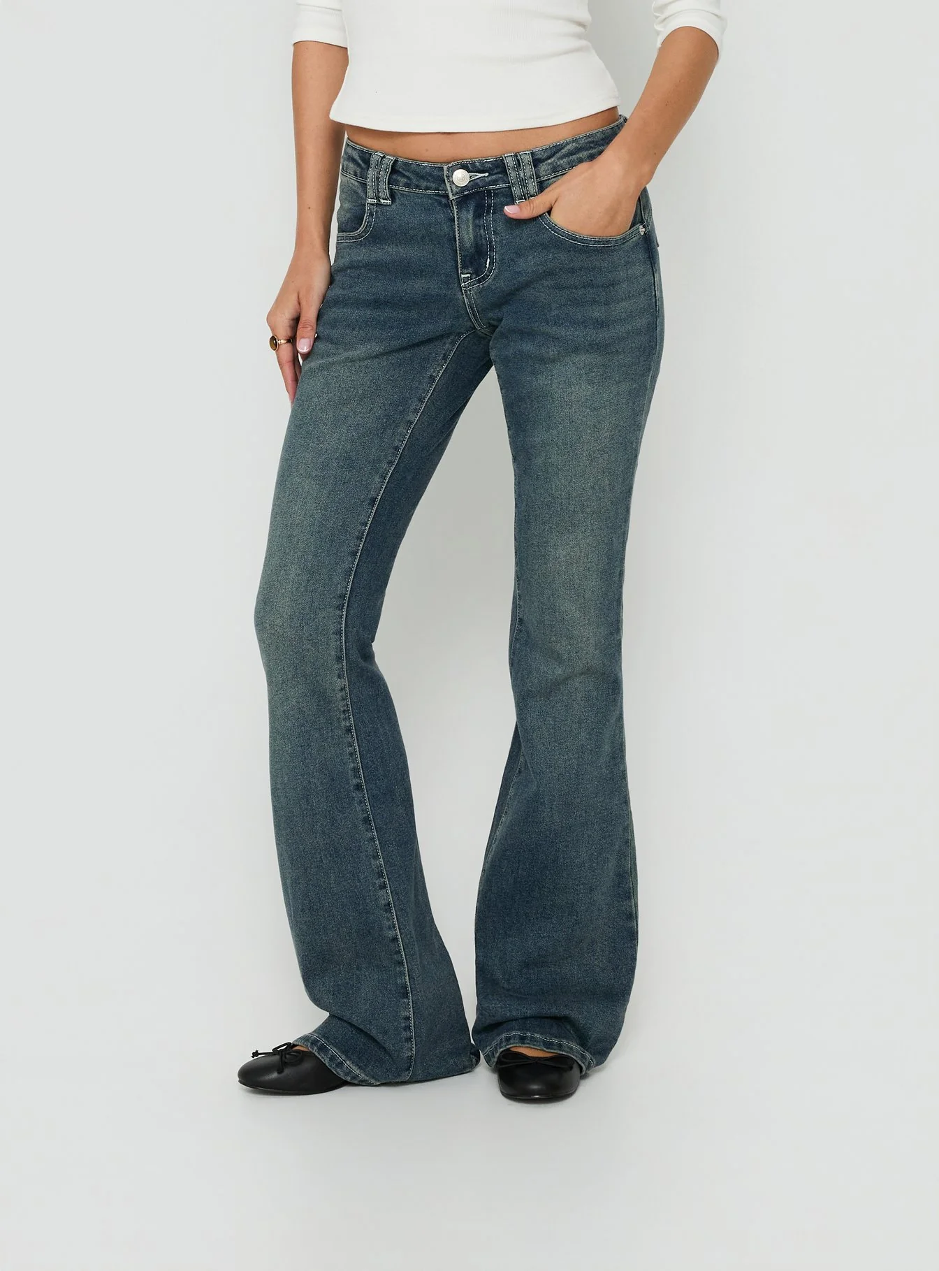 Clynee Ultra Low Rise Bootleg Jeans Dirty Blue