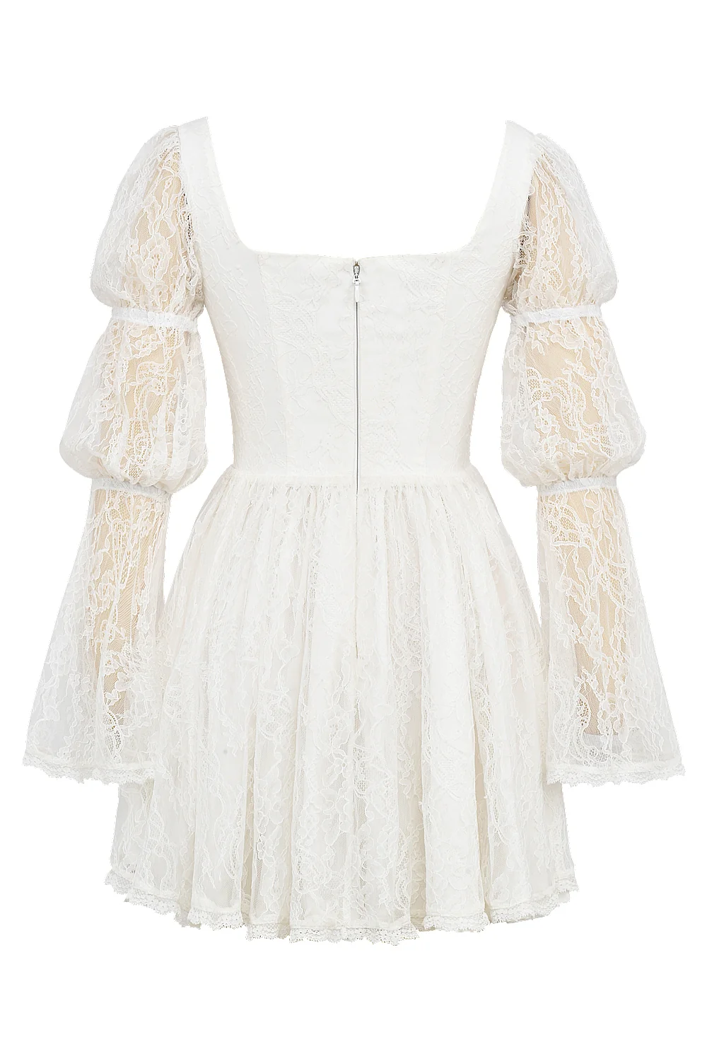 white lace puff sleeve mini dress