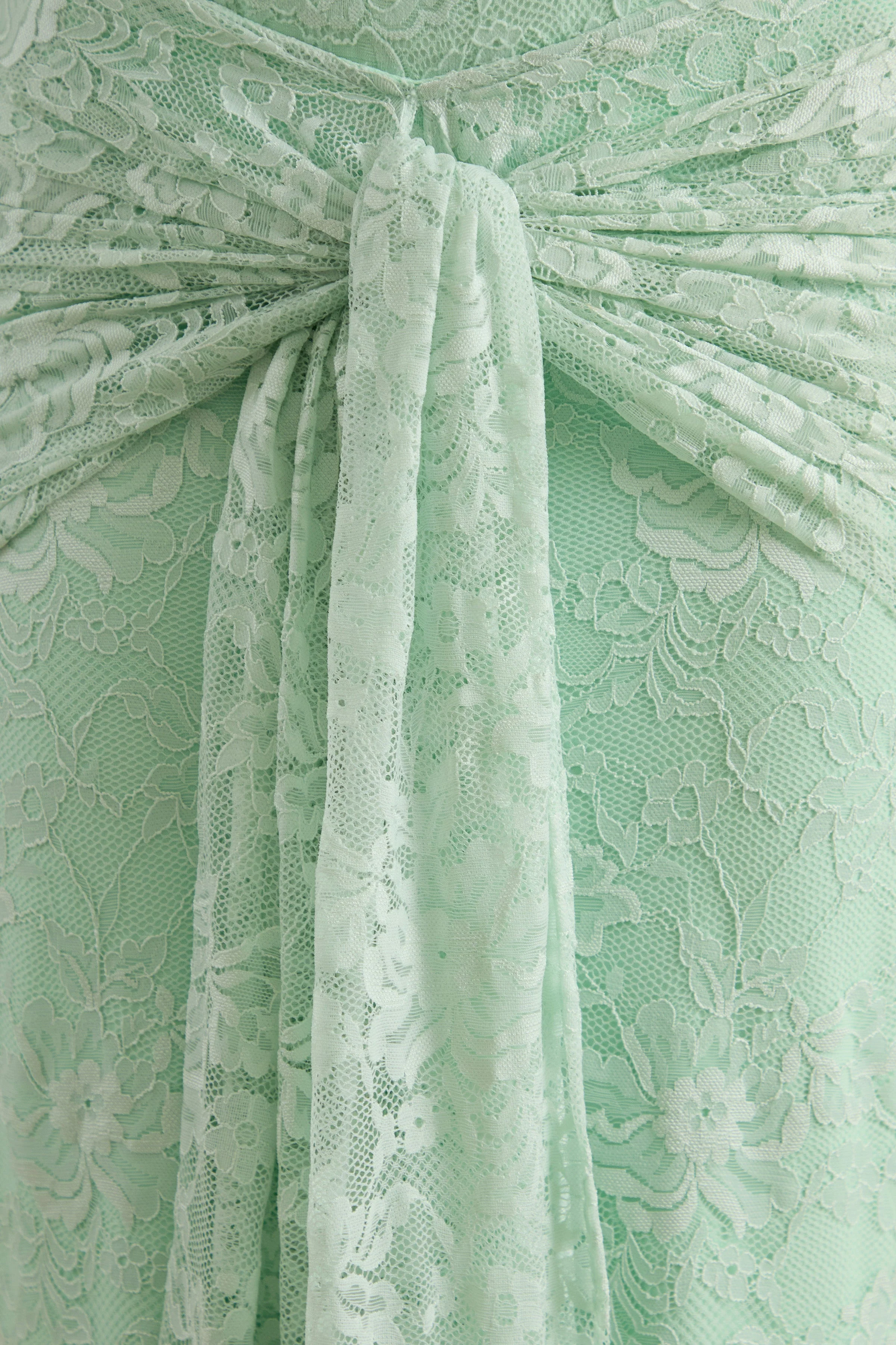 Neriva | Mint Lace Maxi Skirt With Gathered Detailing And Sash