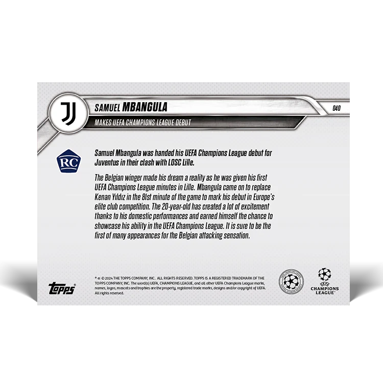 Samuel Mbangula - Makes UEFA Champions League debut - 24/25 UCC Topps NOW® Card 40