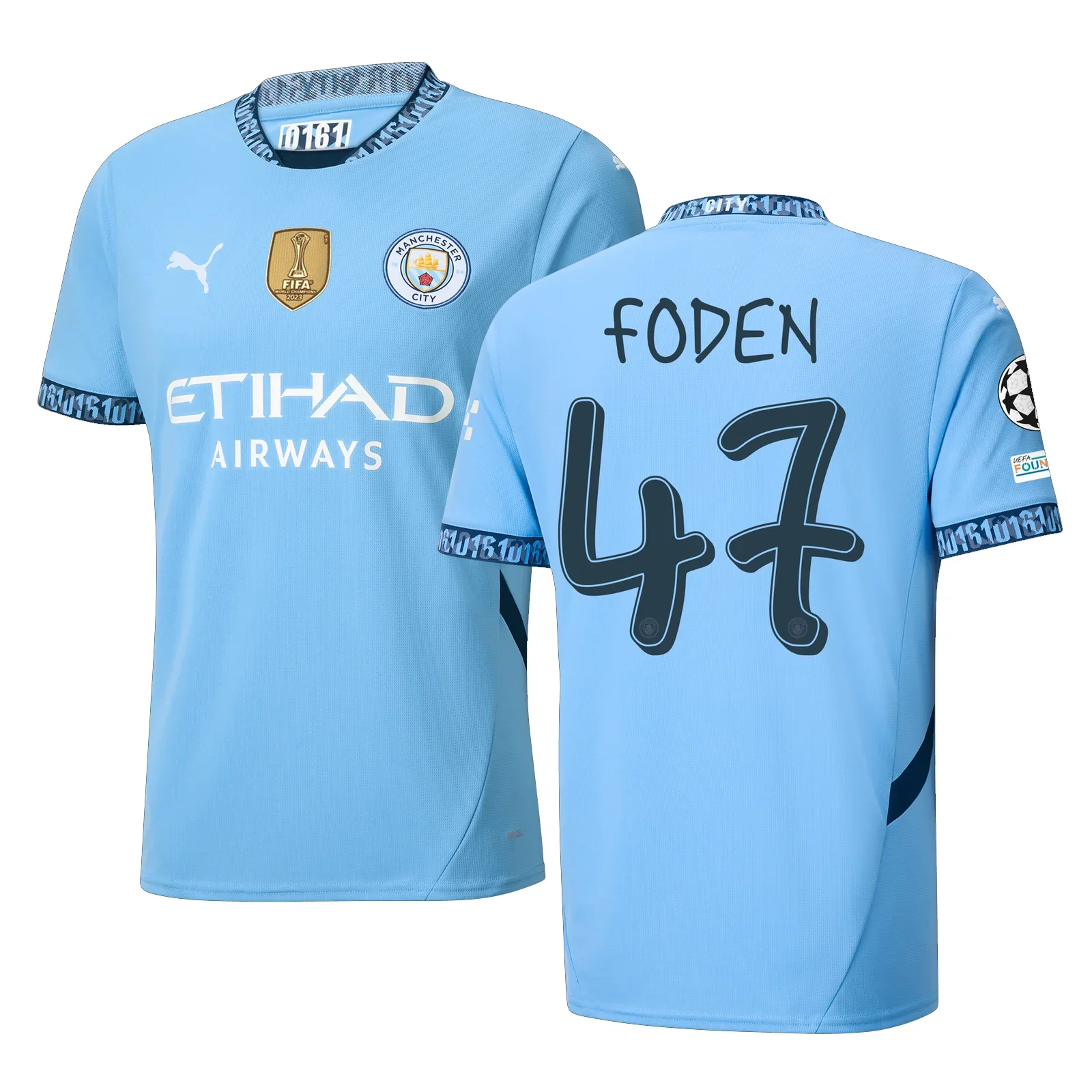 Manchester Phil Foden Home Jersey w/ Champions League + Club World Cup Patch 24/25 (Team Light Blue/Marine Blue)