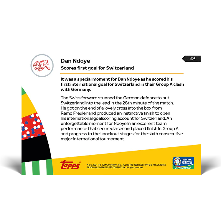 Dan Ndoye - Scores first goal for Switzerland - EURO 2024 TOPPS NOW® Card 25