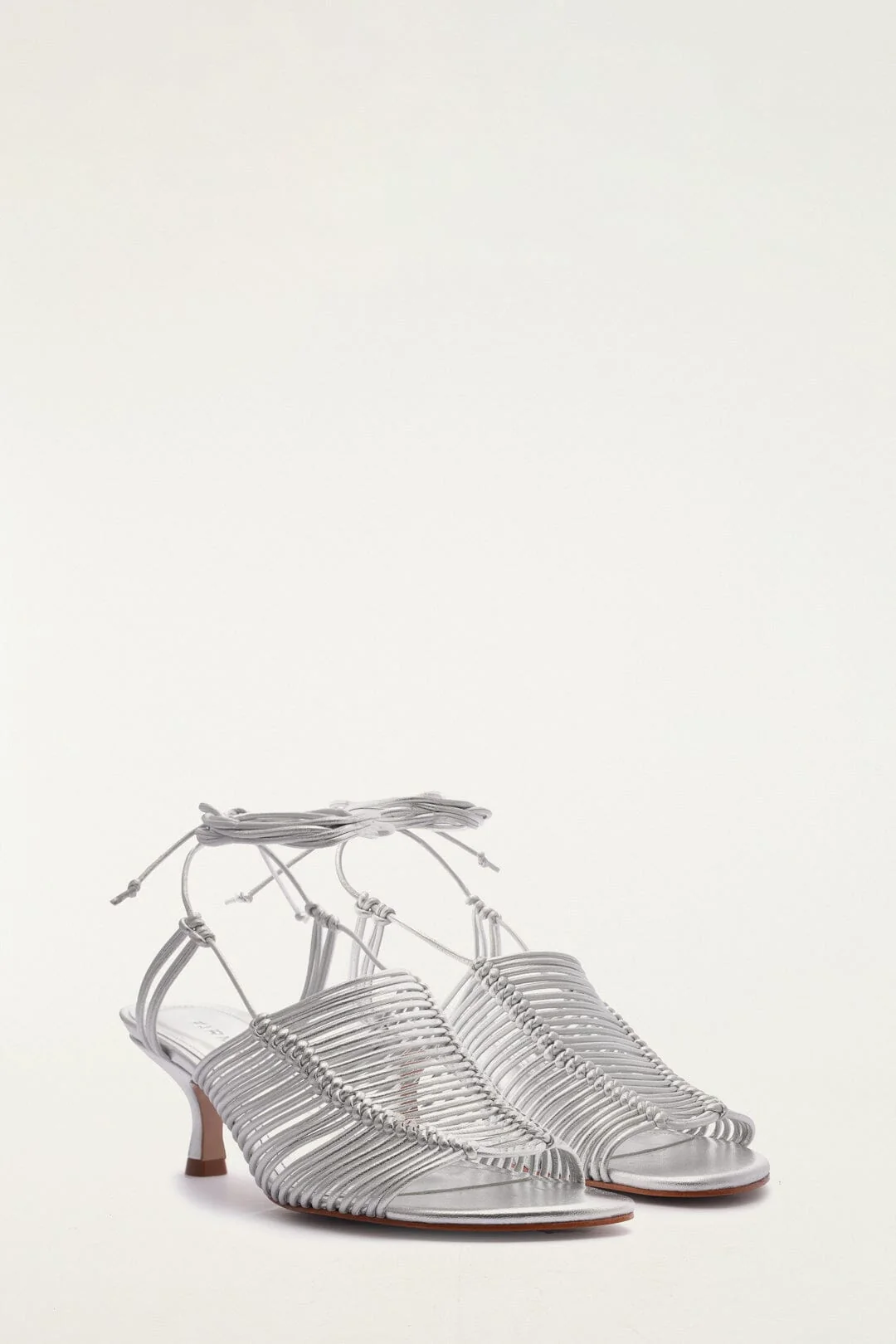 Silver Macrame Heeled Sandal
