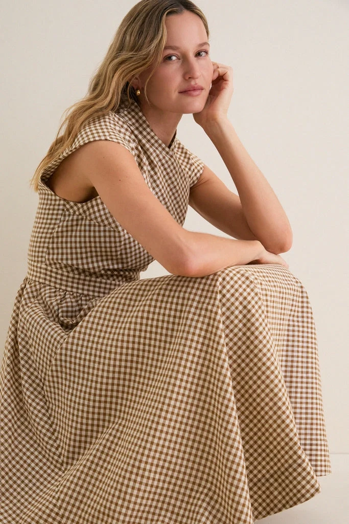 Mocha Gingham Dame Dress