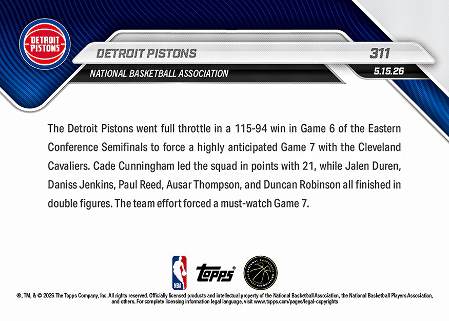 Detroit Pistons - 2025-26 NBA Topps NOW® - Card 311